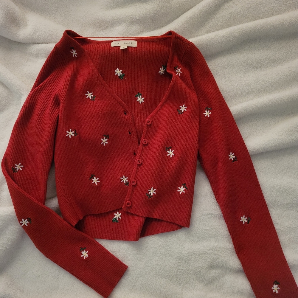 LA Hearts red flower sweater from Pacsun